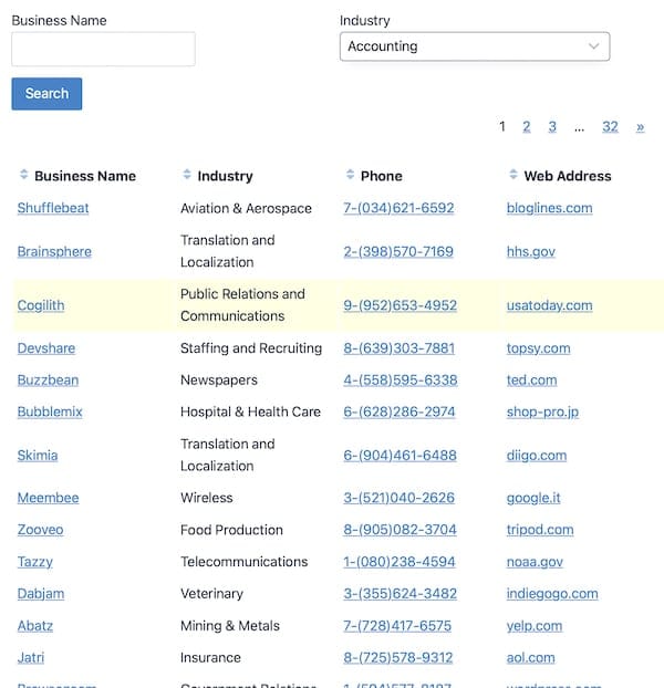 GravityView Table View screenshot