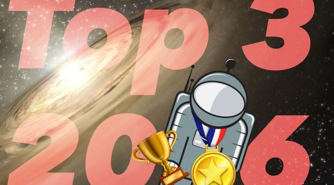 Top 3 2016 - Floaty the Astronaut has a trophy and is wearing a medal