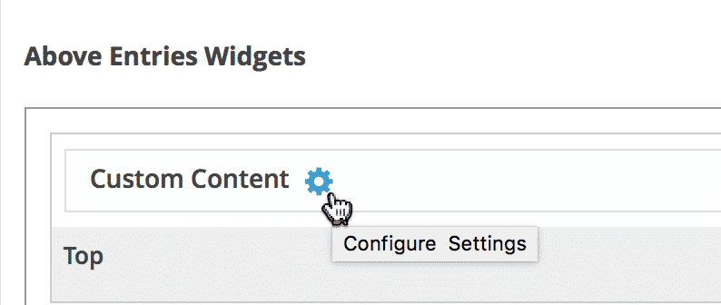 The gear icon next to the Custom Content widget label