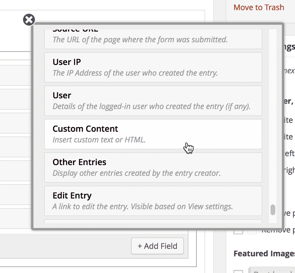 Screenshot of a Custom Content field