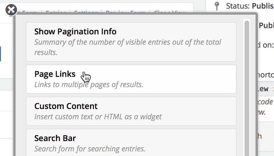 Screenshot showing the Page Links widget