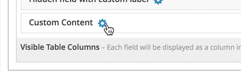 Screenshot of the Custom Content field settings modal