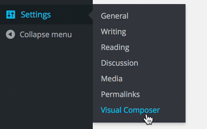 Screenshot showing the Visual Composer menu