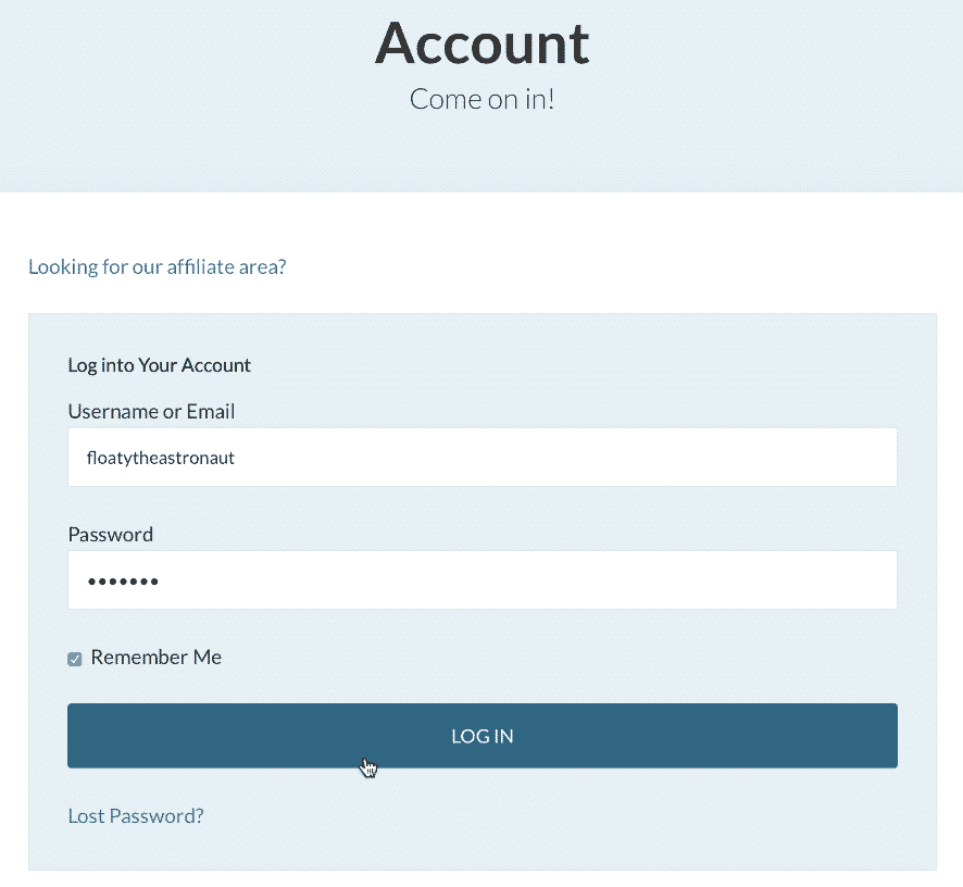 GravityKit Account login screen