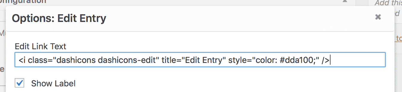 The Edit Entry settings being updated