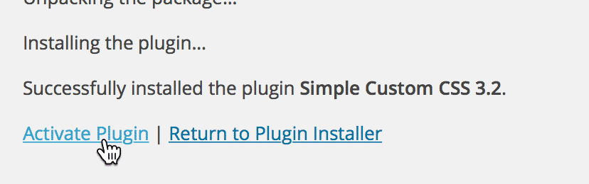 The Activate Plugin link