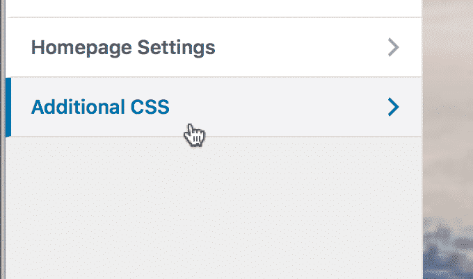 The Additional CSS menu item in the WordPress Customizer panel