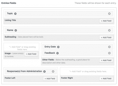 Entries Fields settings