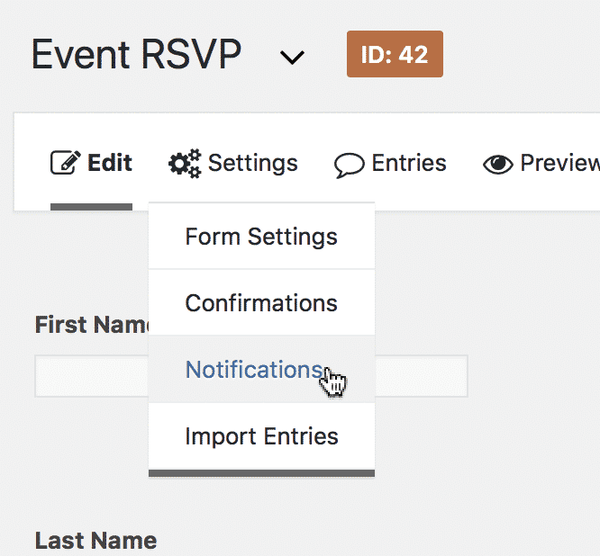 Notifications link under the Gravity Forms Settings