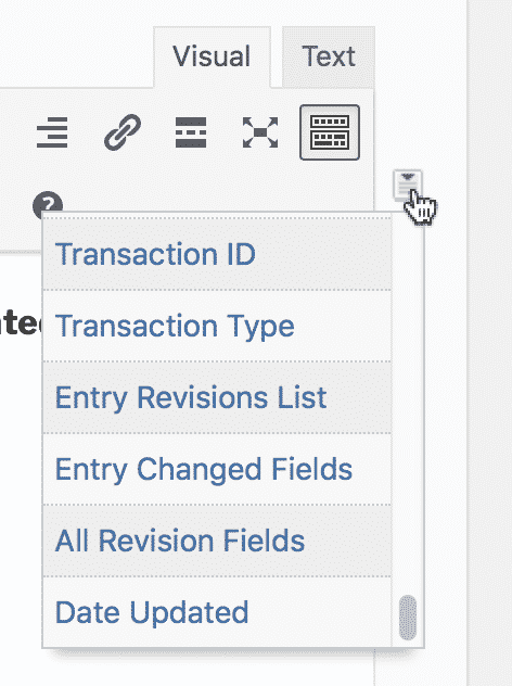 The merge tag menu