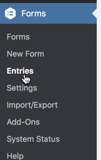 Screenshot of Gravity Forms menu