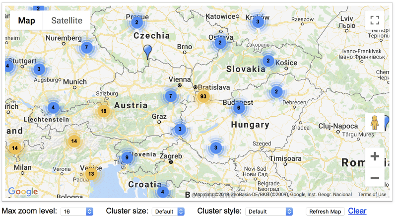 The Max Zoom Level setting prevents showing clusters when zoomed in past a certain level