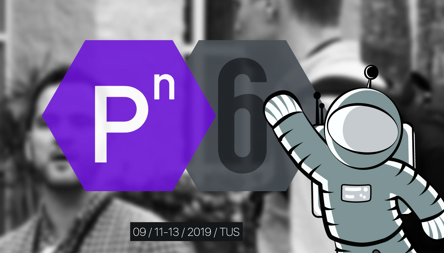 Floaty waving to you in front of the PressNomics 6 logo. Come say hi!