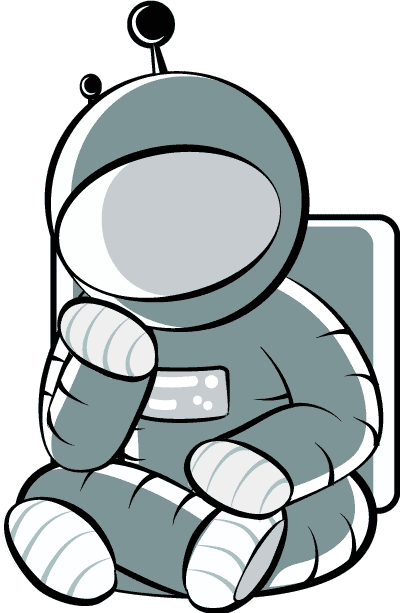 Floaty the Astronaut, sitting, sad.