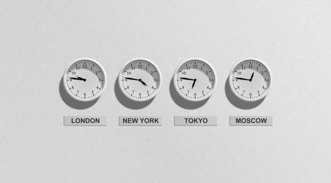 Clocks showing different timezones