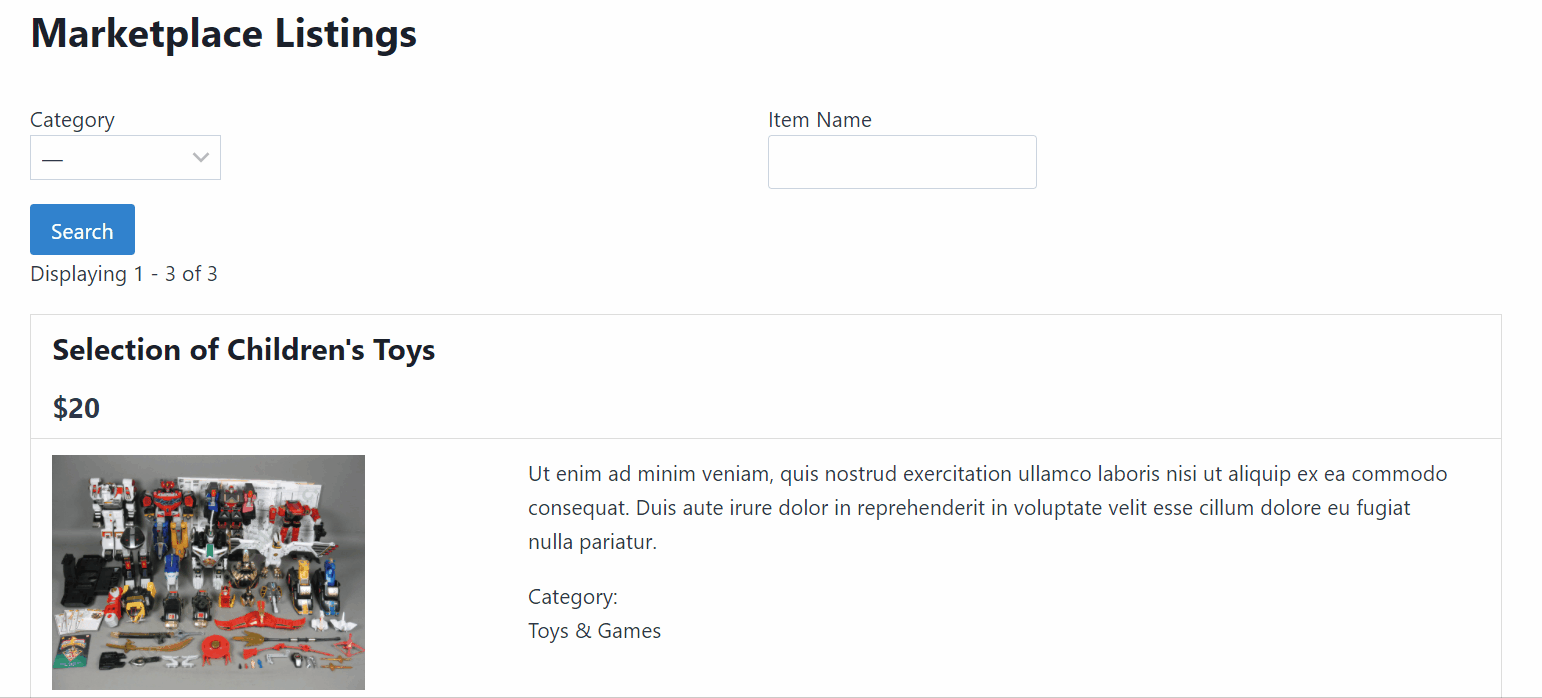 Marketplace listings