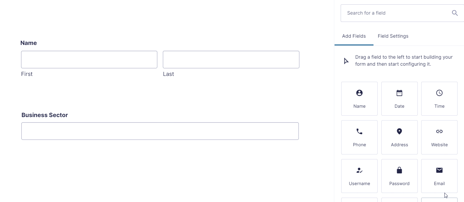 Editing a form by dragging and dropping fields