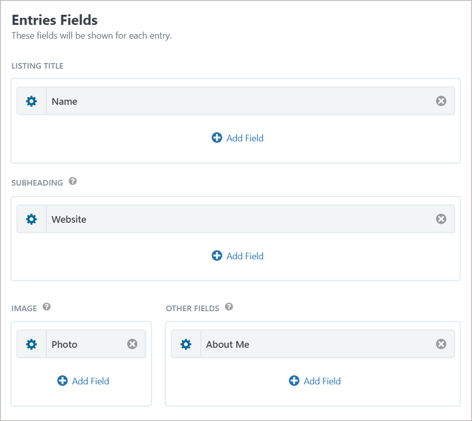 The Entries Fields area in the GravityView View editor