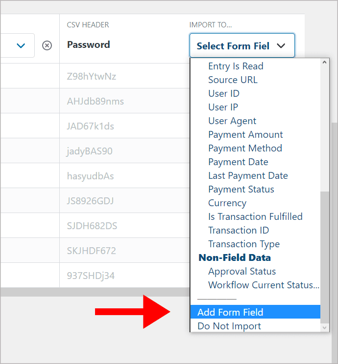 The "Add Form Field" option under "Select Form Field".