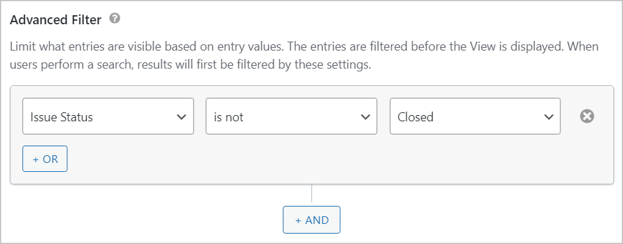 The Advanced Filter settings containing a condition that says "Issue Status is not Closed".