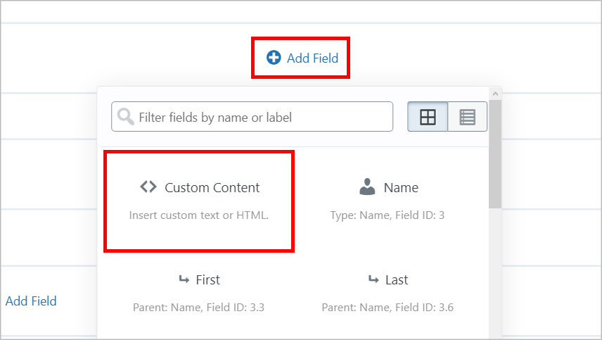 The GravityView Custom Content field