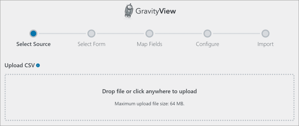 The Import Entries Upload CSV screen