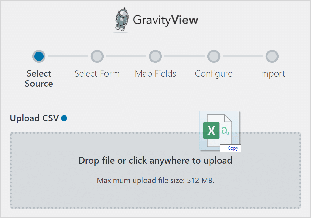 Dragging and dropping a CSV file onto the Import Entries screen to upload it