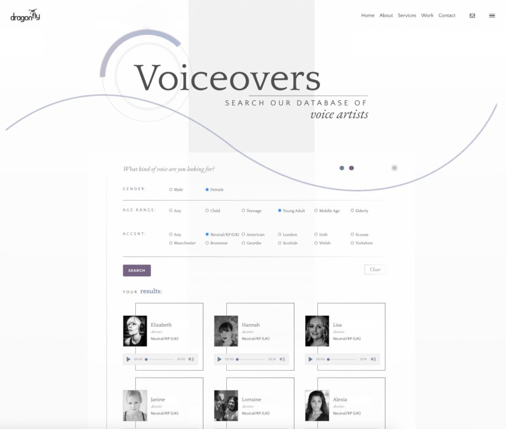 The Dragonfly agency's database of talent, built with GravityView