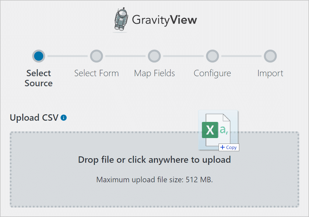 The Improt Entries 'Upload CSV' box