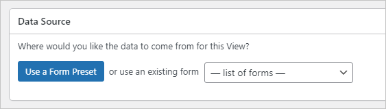 The 'Use a Form Preset' button in GravityView