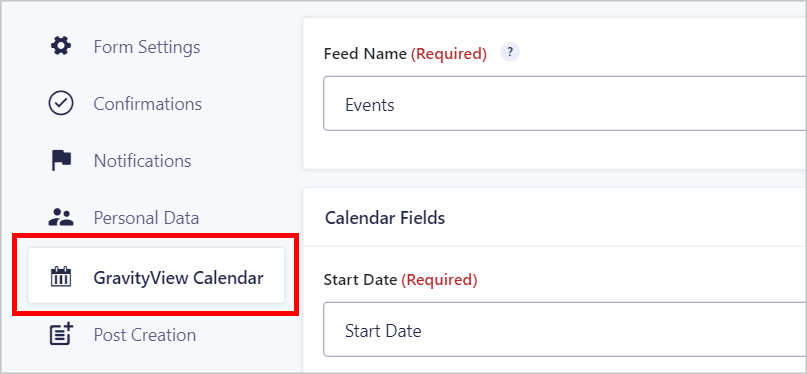 GravityView Calendar settings