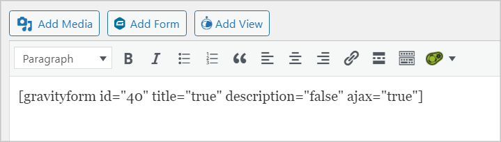 The Gravity Forms embed shortcode