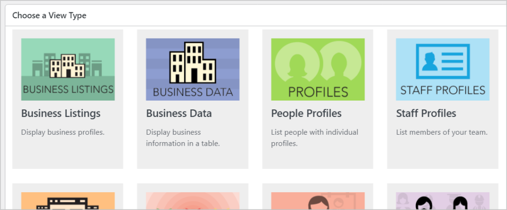GravityView form presets for business listings, business data, people profiles and staff profiles