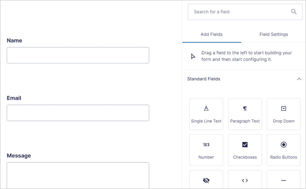 The Gravity Forms drag and drop visual builder