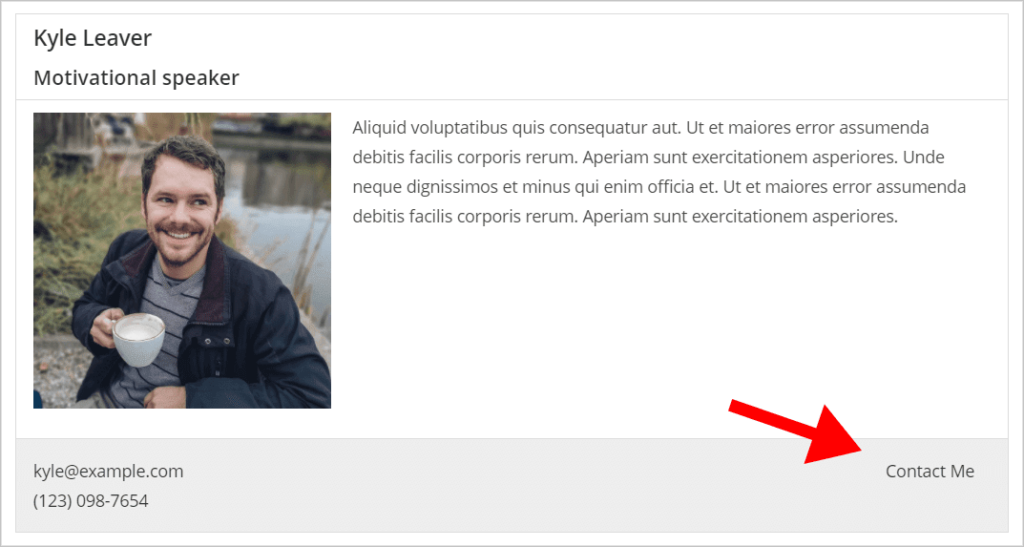 An arrow pointing to the 'Contact Me' link on the Single Entry page