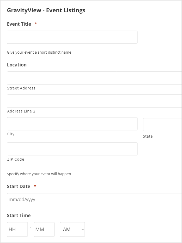 Gravity Forms Event Listings form