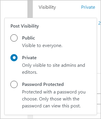 WordPress page visibility settings