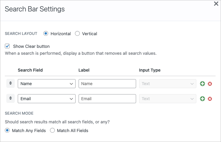The search bar settings