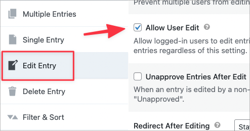 The "Allow User Edit" checkbox in the View settings