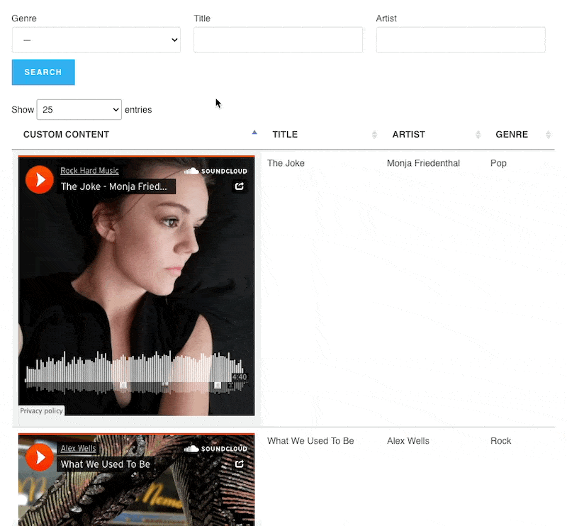 Searching songs by genre in a WordPress audio library