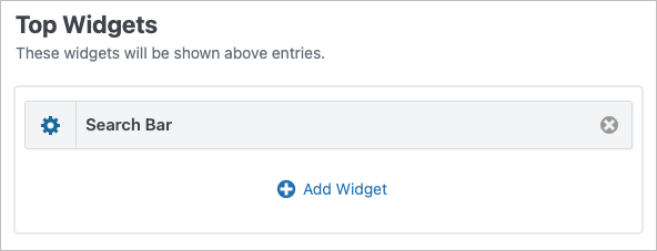 The Search Bar widget added to the 'Top Widgets' area