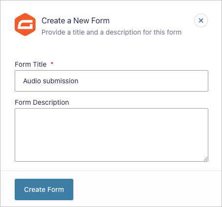 Creating a new form in Gravity Forms with the title "Audio Submission"