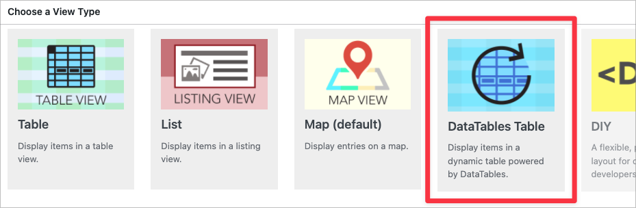 The GravityView DataTables View layout