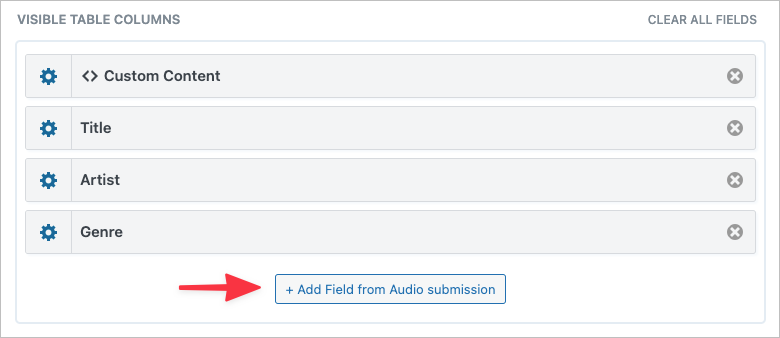 The 'visible table columns' section of the GravityView View editor