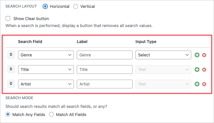 The GravityView Search bar settings