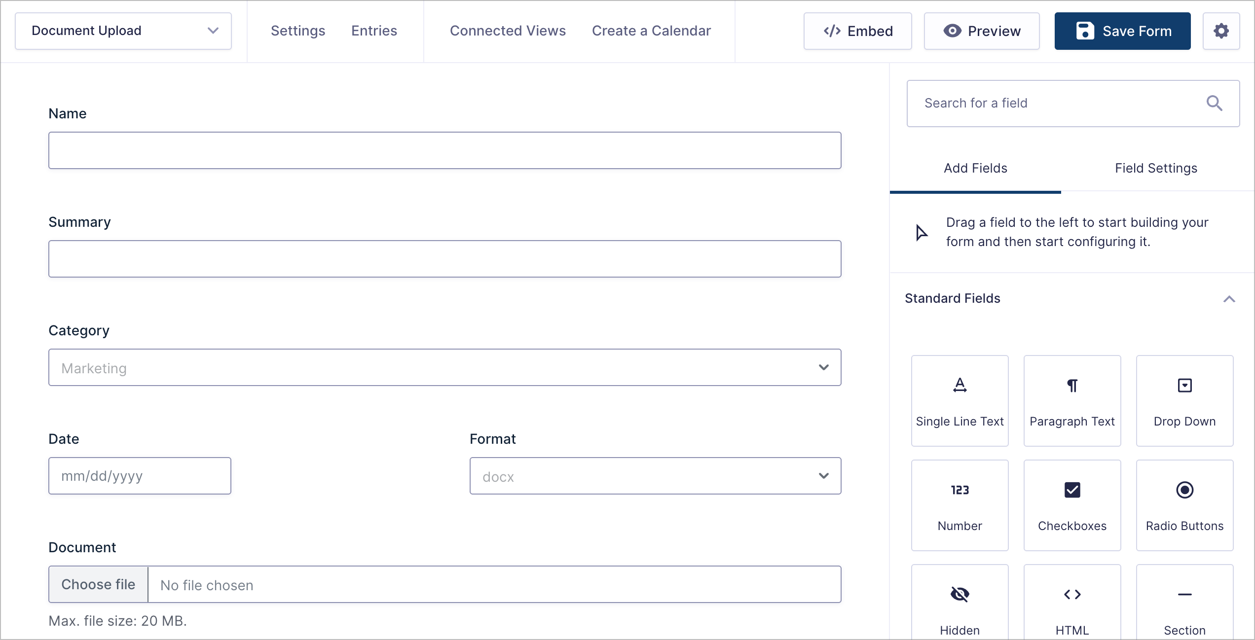The Gravity Forms visual form editor