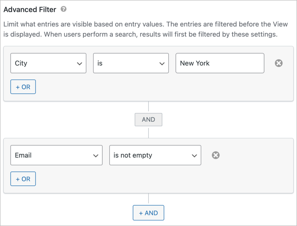 Advanced Filtering for GravityView - GravityKit 2 Two advanced filtering conditions