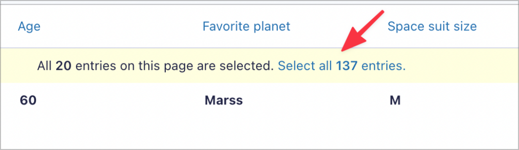 A link that says 'Select all 137 entries'.