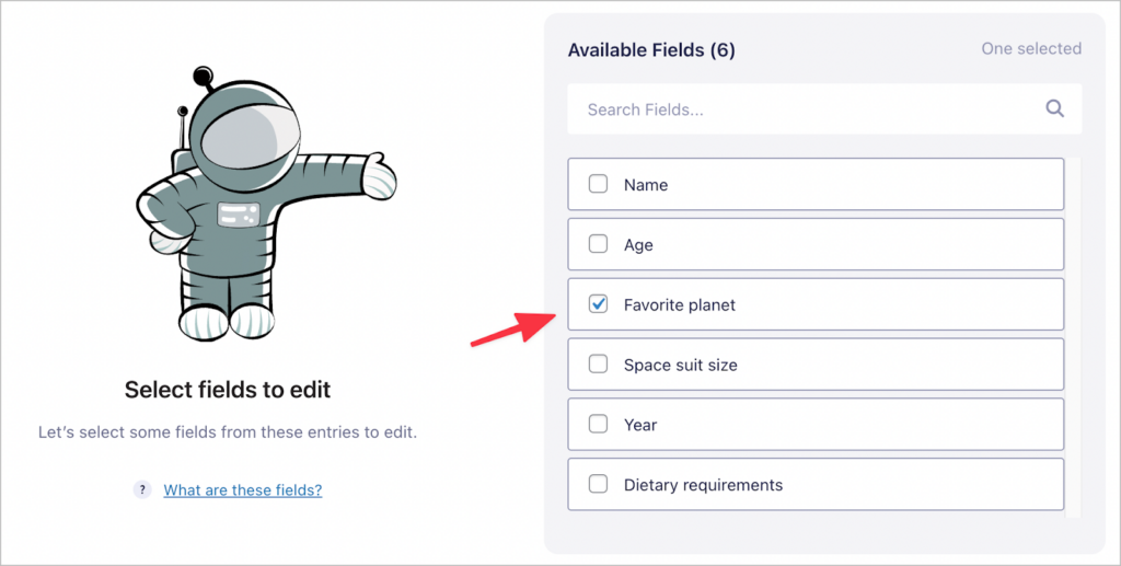 Selecting fields to bulk edit in GravityActions