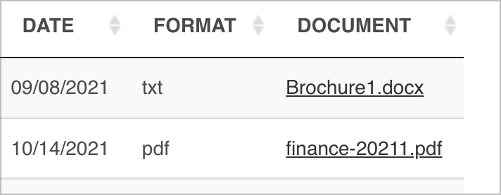 Documents in a document library with a clickable download link